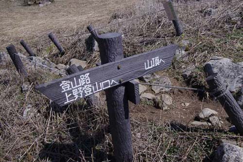 上野登山口⇔山頂の標識