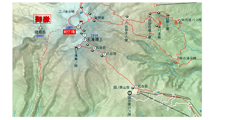 御嶽山、田の原口からの地図